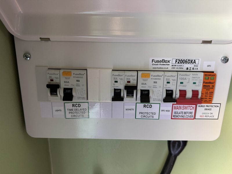 Dual RCD consumer unit with labelled circuits